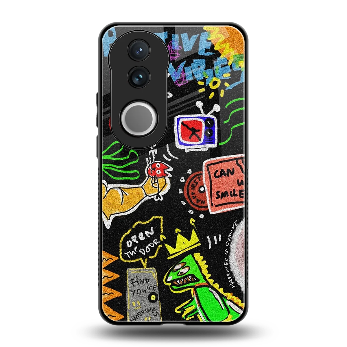 Graffiti back phone cover | glass case for vivo v50