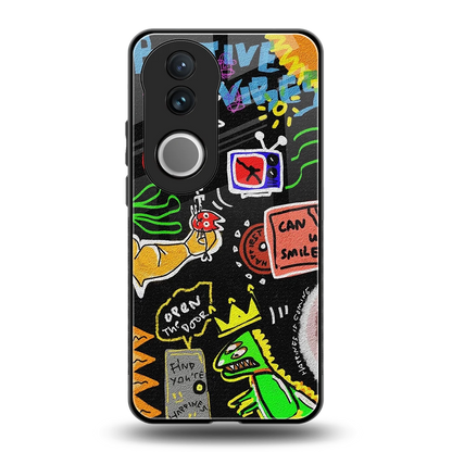 Graffiti back phone cover | glass case for vivo v50