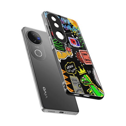Graffiti sleek vivo v50 cover with tempered glass back and TPU edges