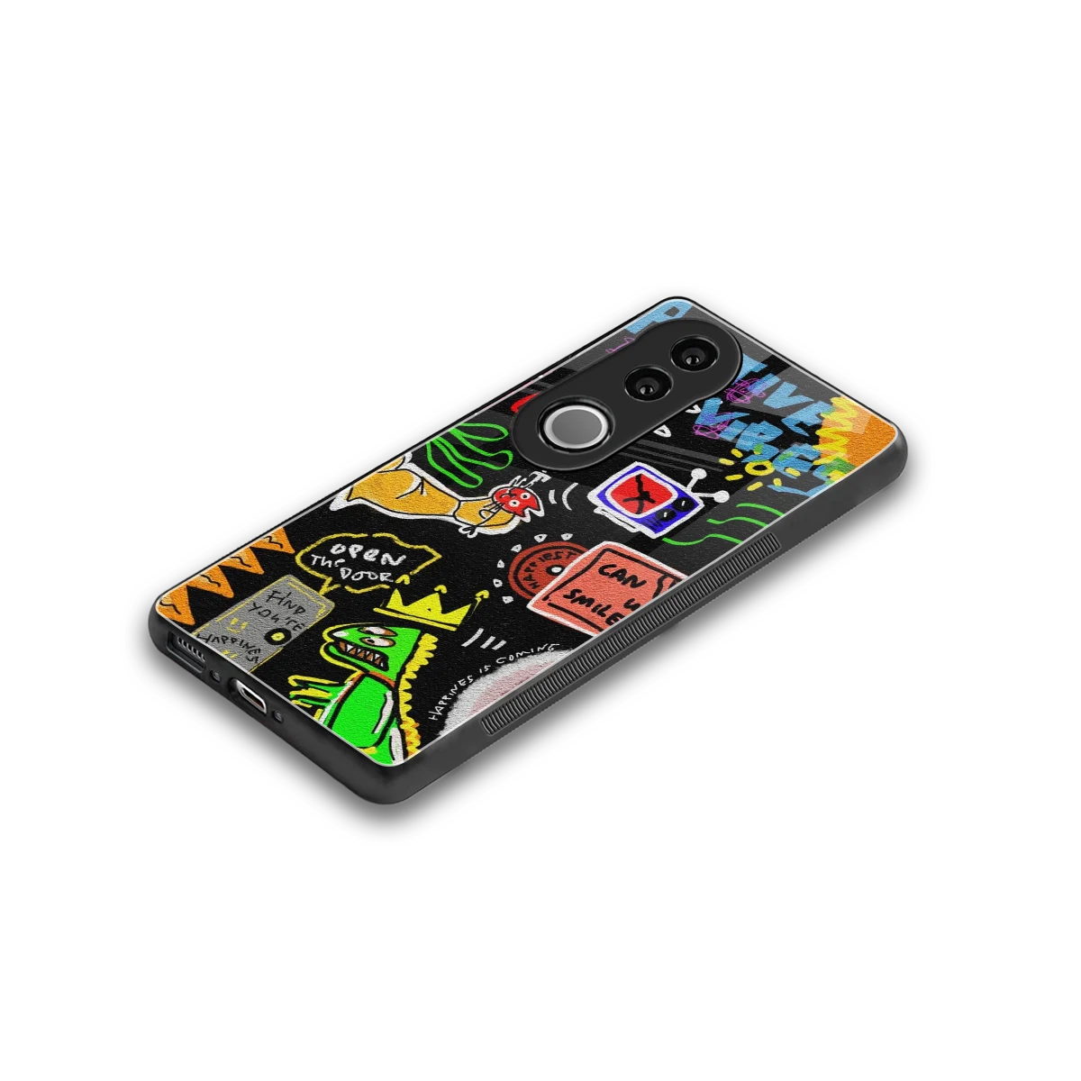 Graffiti stylish phone case for vivo v50 | glossy glass and slim fit