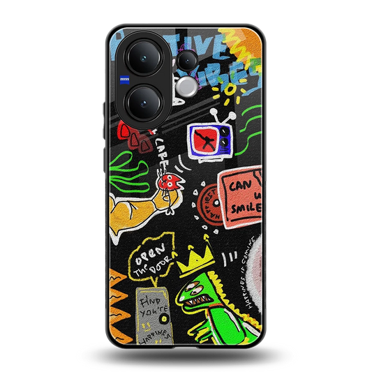 Graffiti back phone cover | glass case for vivo v60