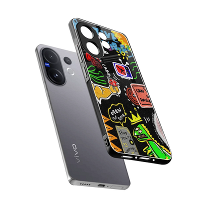 Graffiti sleek vivo v60 cover with tempered glass back and TPU edges