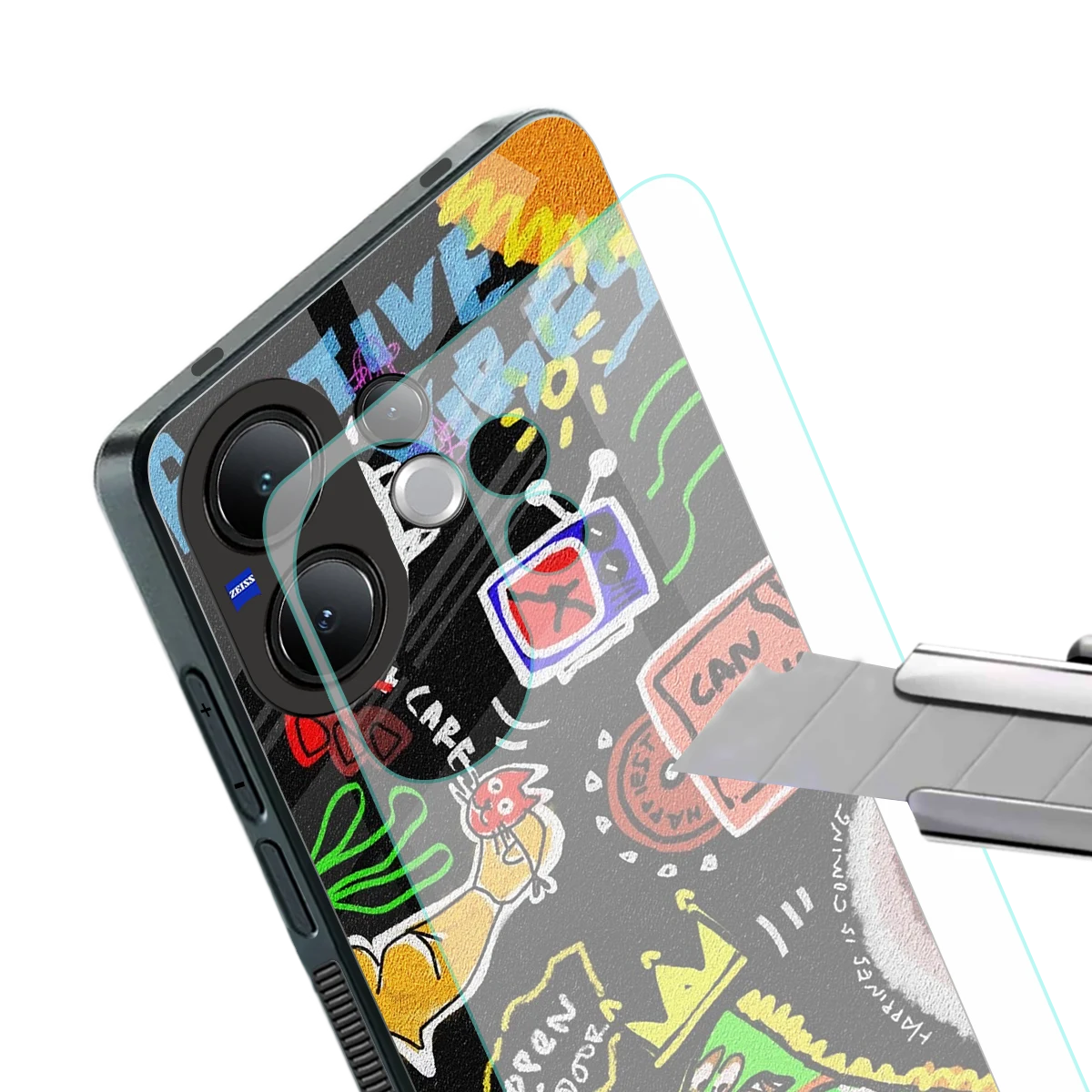 Graffiti stylish phone case for vivo v60 | glossy glass and slim fit