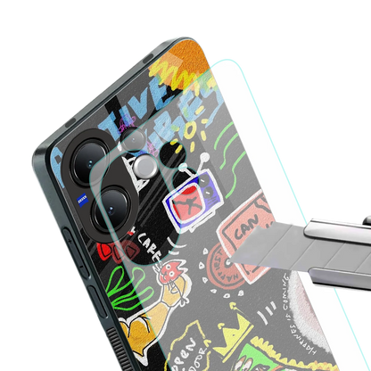 Graffiti stylish phone case for vivo v60 | glossy glass and slim fit