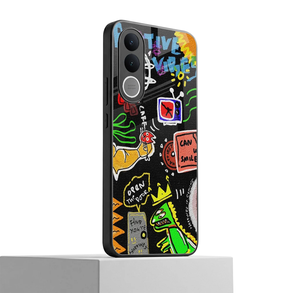 Graffiti vivo v70 fe mobile cover | shockproof glass phone case