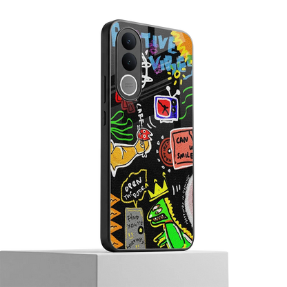 Graffiti vivo v70 fe mobile cover | shockproof glass phone case