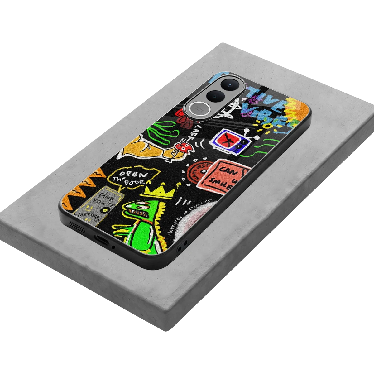 Graffiti stylish phone case for vivo v70 fe | glossy glass and slim fit