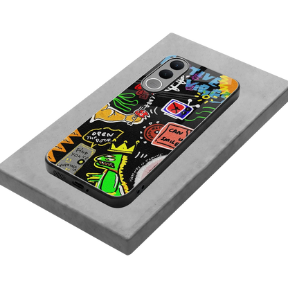 Graffiti stylish phone case for vivo v70 fe | glossy glass and slim fit