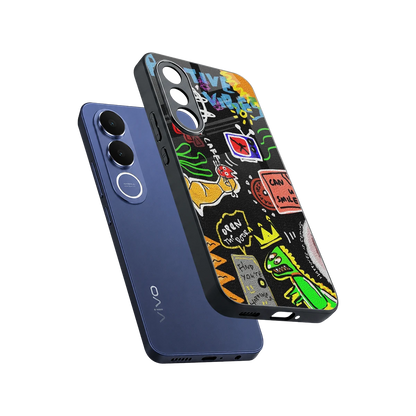 Graffiti sleek vivo v70 fe cover with tempered glass back and TPU edges