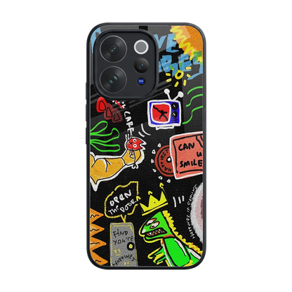 Graffiti back phone cover | glass case for vivo v70