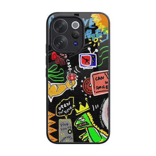 Graffiti back phone cover | glass case for vivo v70