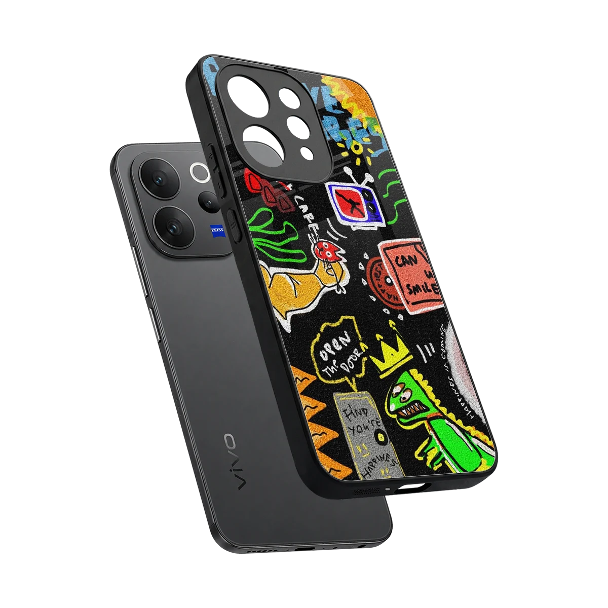 Graffiti sleek vivo v70 cover with tempered glass back and TPU edges