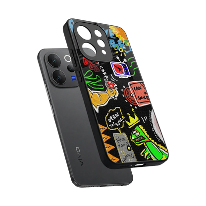 Graffiti sleek vivo v70 cover with tempered glass back and TPU edges