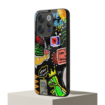 Graffiti vivo v70 mobile cover | shockproof glass phone case