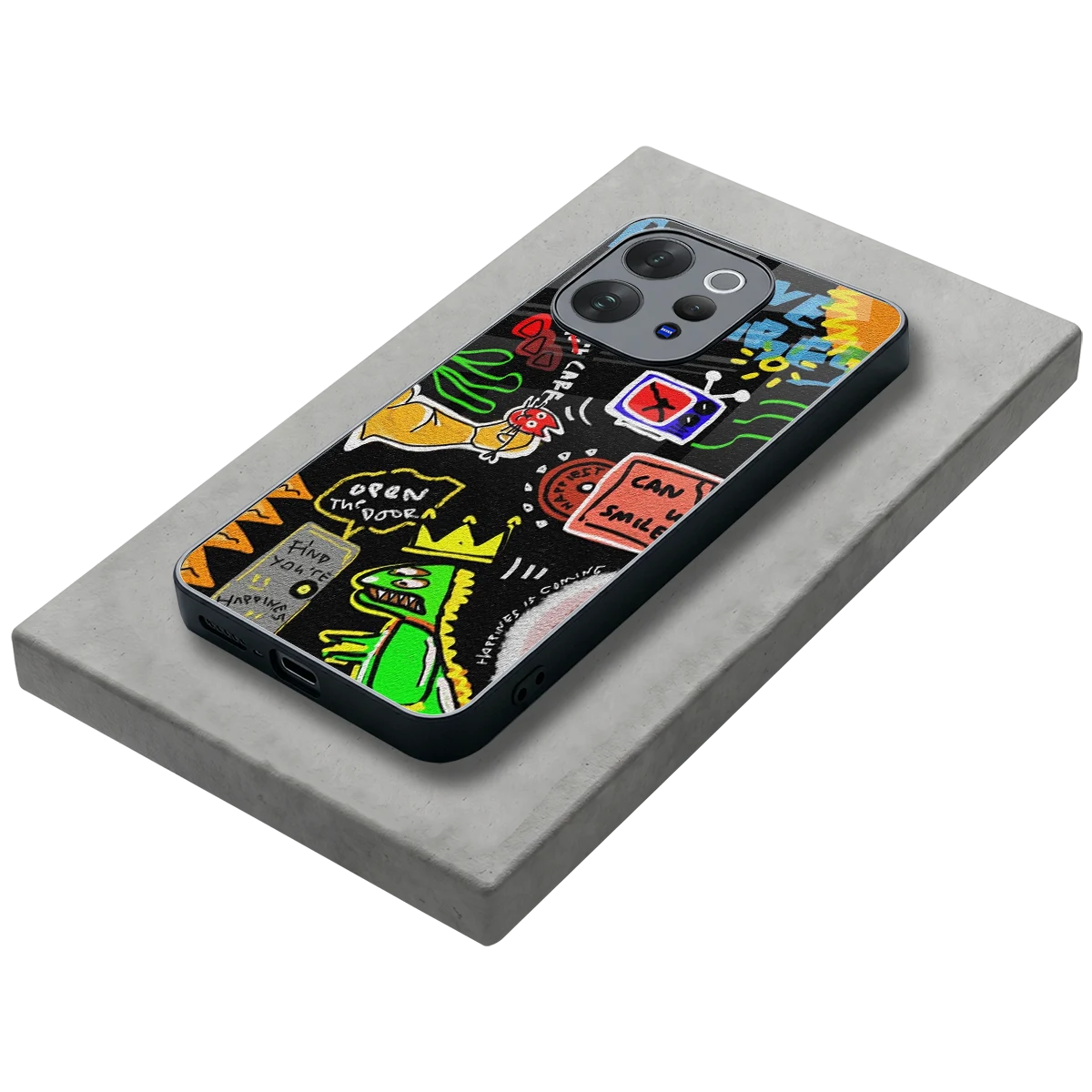 Graffiti stylish phone case for vivo v70 | glossy glass and slim fit