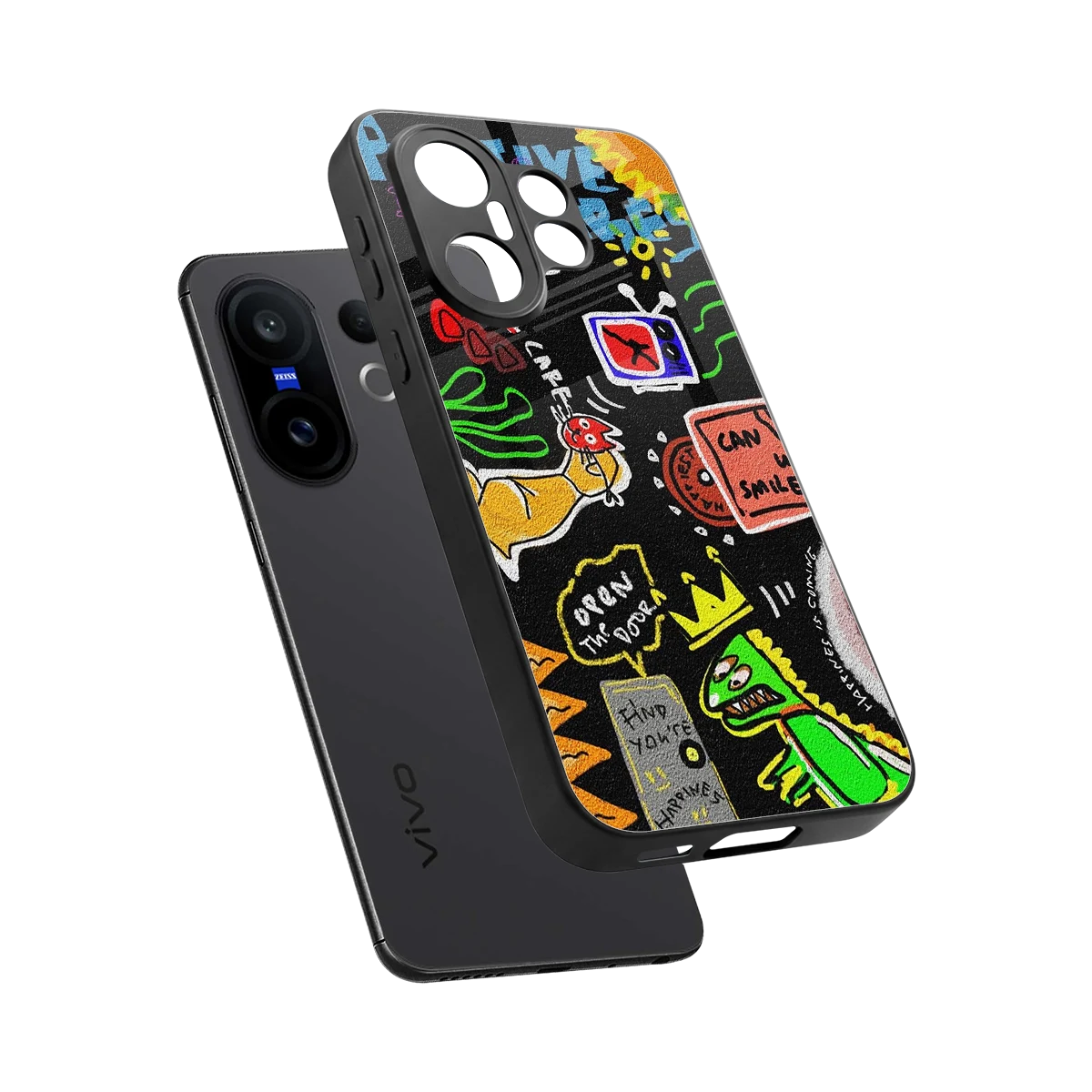 Graffiti sleek vivo x200 fe cover with tempered glass back and TPU edges