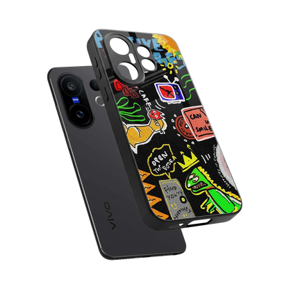 Graffiti sleek vivo x200 fe cover with tempered glass back and TPU edges