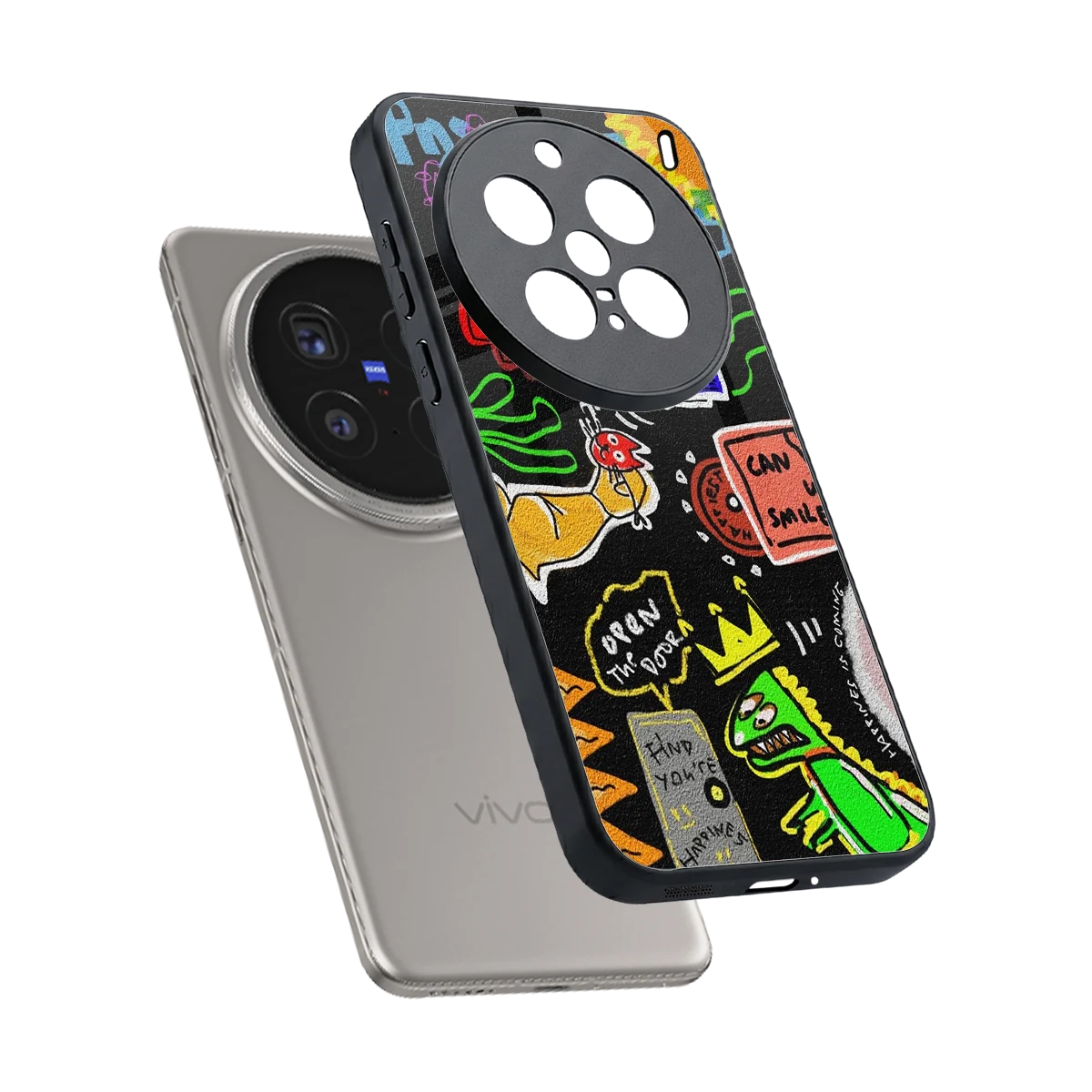 Graffiti sleek vivo x200 pro cover with tempered glass back and TPU edges