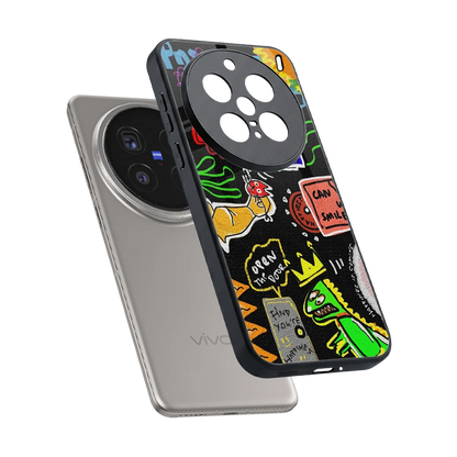 Graffiti sleek vivo x200 pro cover with tempered glass back and TPU edges