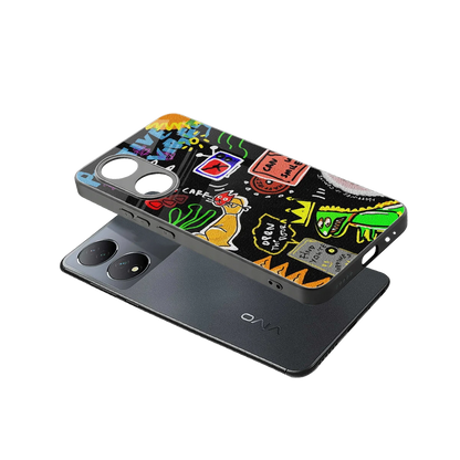 Graffiti sleek Vivo-y100 cover with tempered glass back and TPU edges