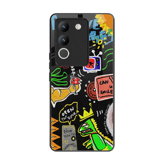 Graffiti back phone cover | glass case for vivo y200 5g