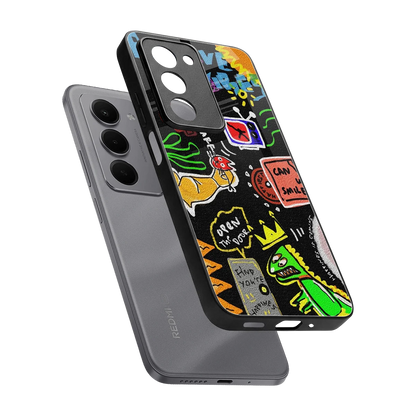 Graffiti sleek redmi 15 5g cover with tempered glass back and TPU edges