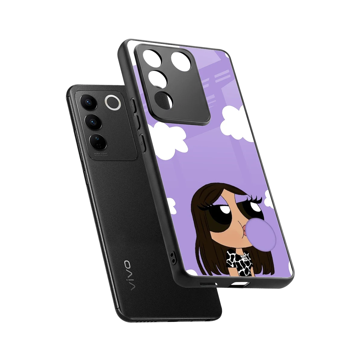 Grape Chic sleek vivo v27 5g cover with tempered glass back and TPU edges