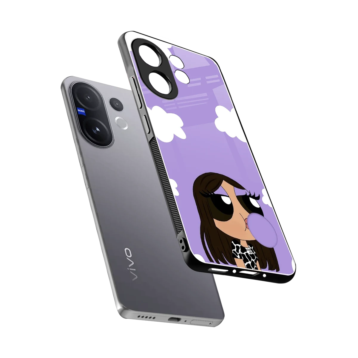 Grape Chic sleek vivo v60 cover with tempered glass back and TPU edges