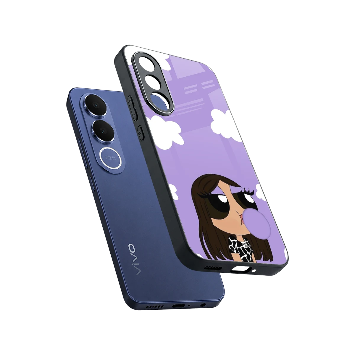 Grape Chic sleek vivo v70 fe cover with tempered glass back and TPU edges