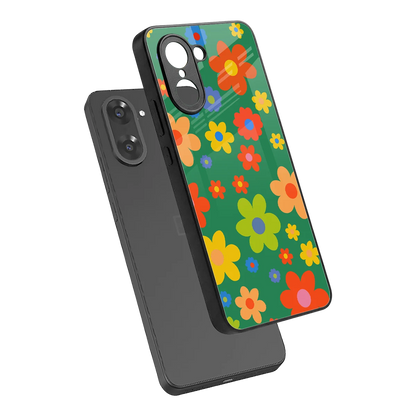 Greenery Blossom sleek oneplus nord ce5 5g cover with tempered glass back and TPU edges