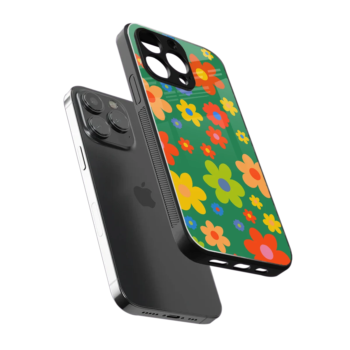Greenery Blossom sleek iphone 13 pro cover with tempered glass back and TPU edges