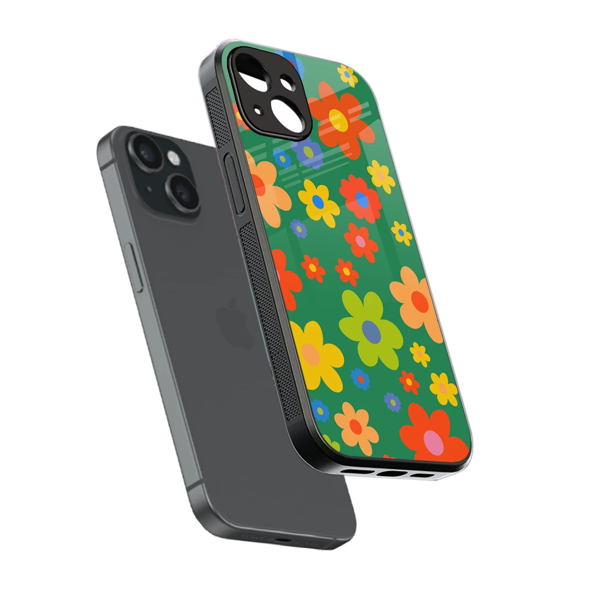 Greenery Blossom sleek iphone 13 cover with tempered glass back and TPU edges