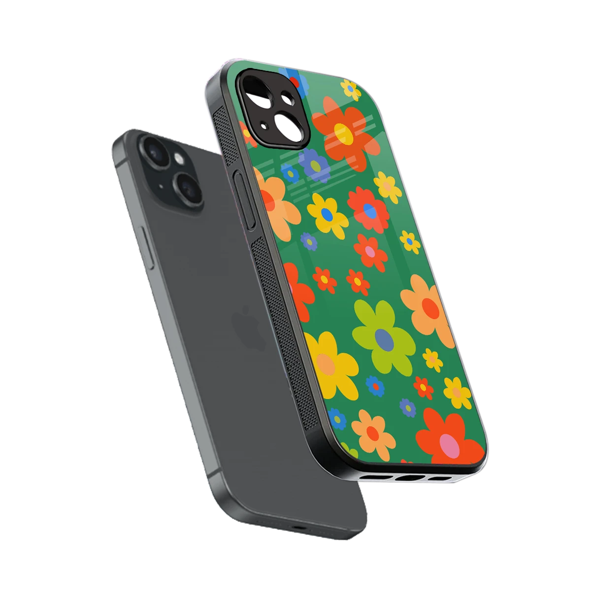 Greenery Blossom sleek iphone 14 plus cover with tempered glass back and TPU edges