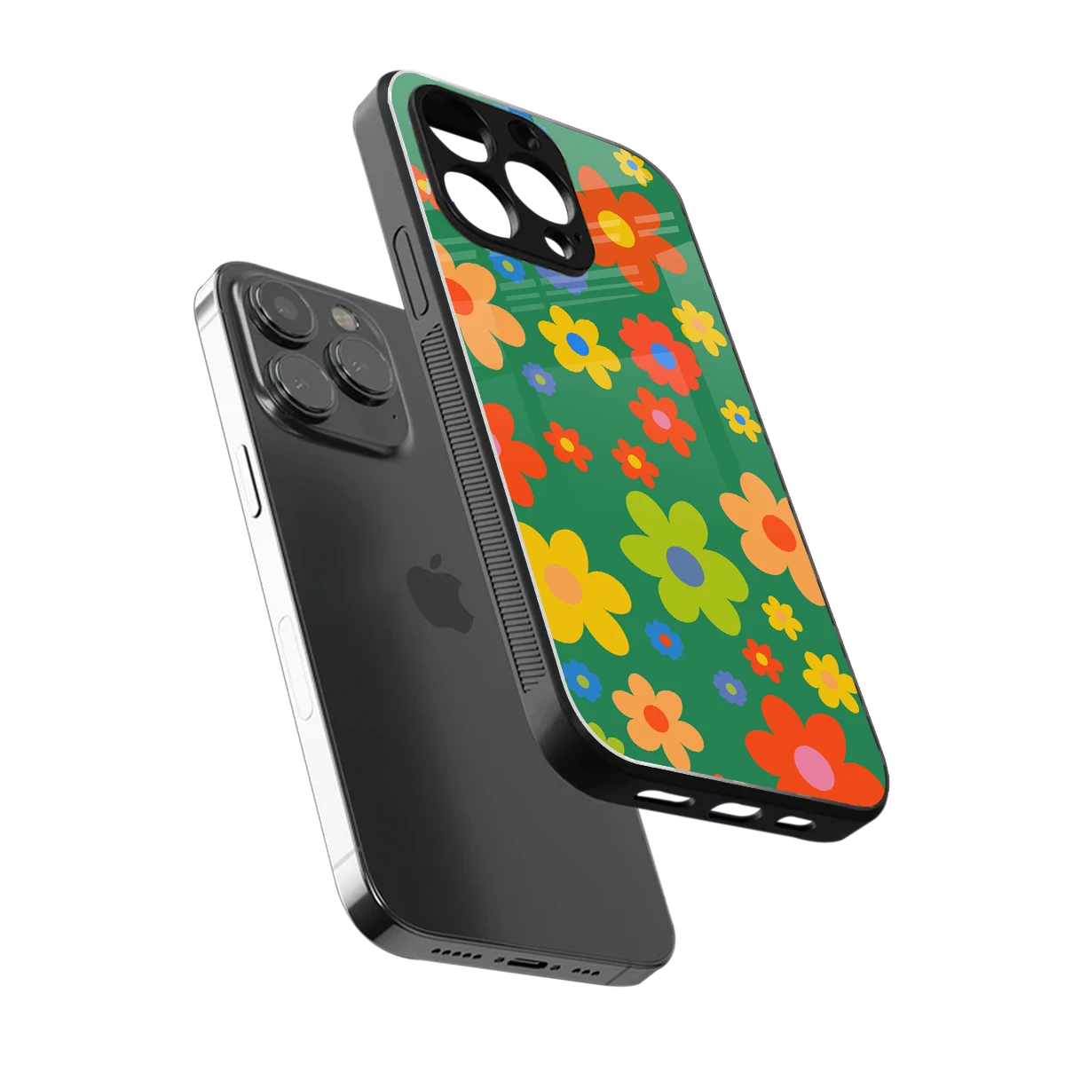 Greenery Blossom sleek iphone 15 pro max cover with tempered glass back and TPU edges