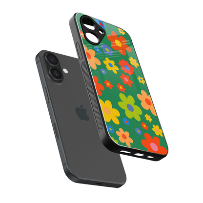 Greenery Blossom sleek iPhone 16 cover with tempered glass back and TPU edges