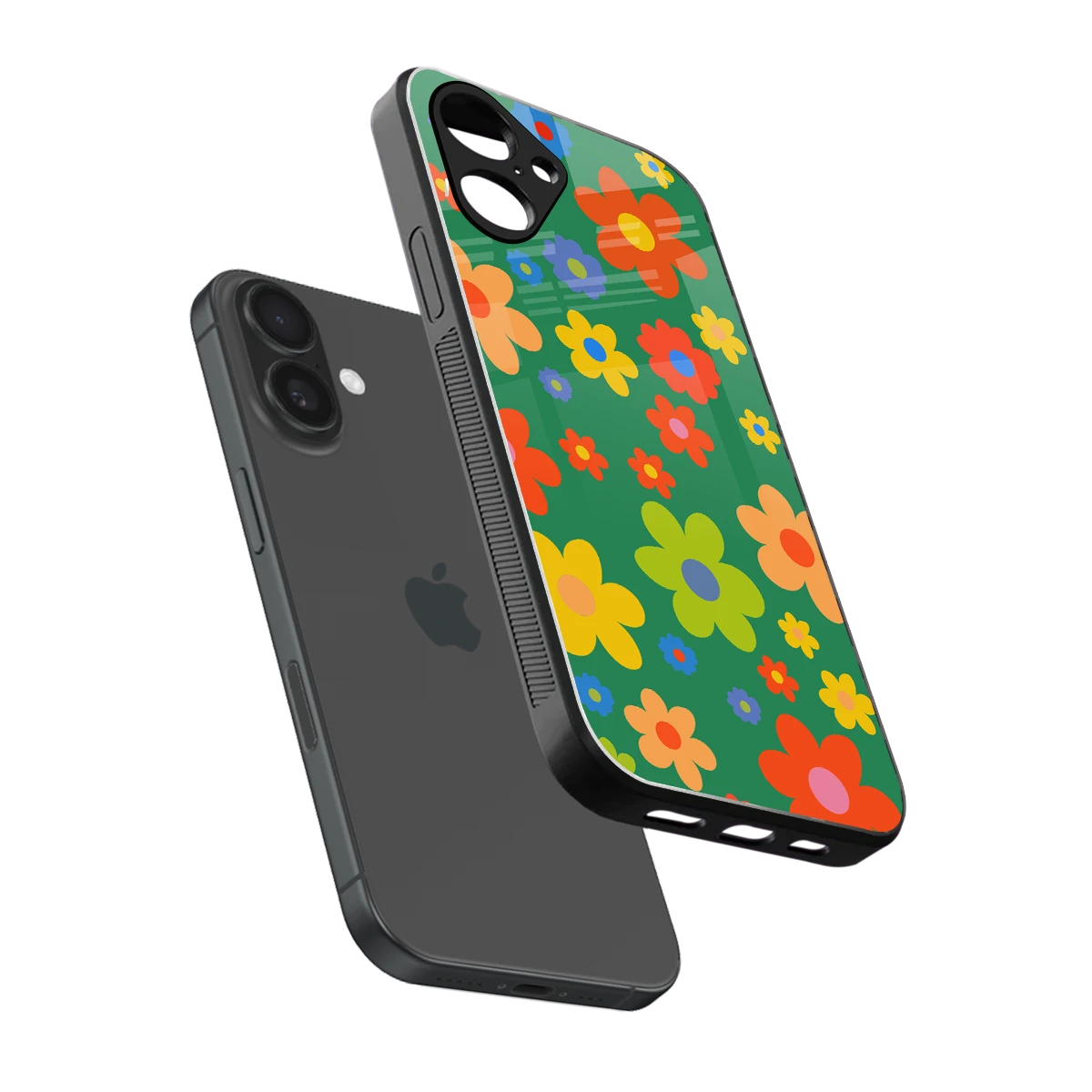 Greenery Blossom sleek iPhone 16 cover with tempered glass back and TPU edges