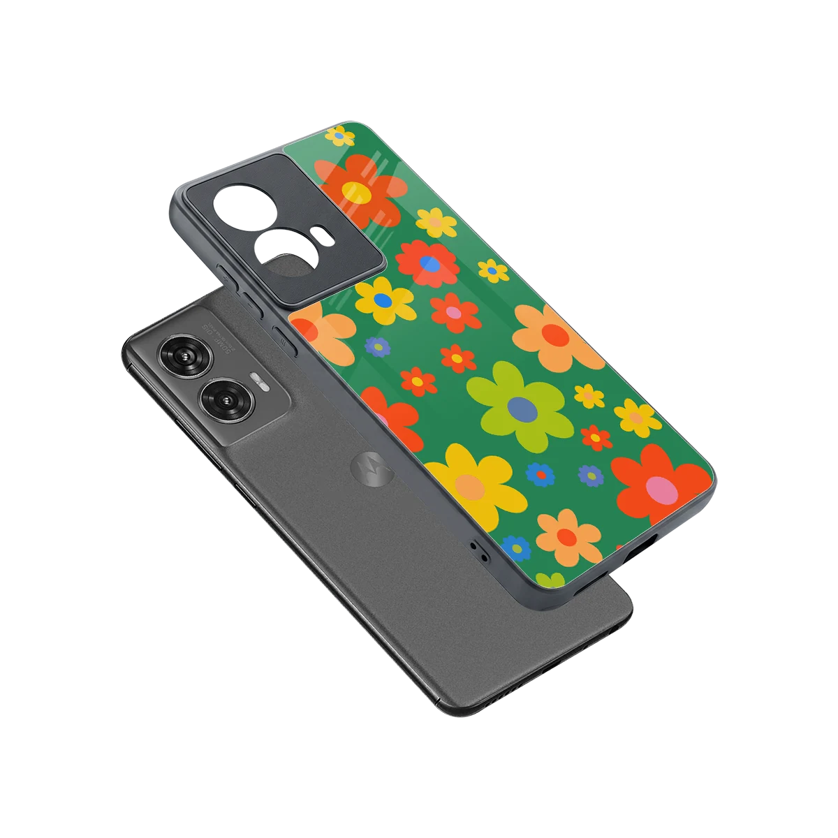 Greenery Blossom sleek motorola edge 50 fusion cover with tempered glass back and TPU edges