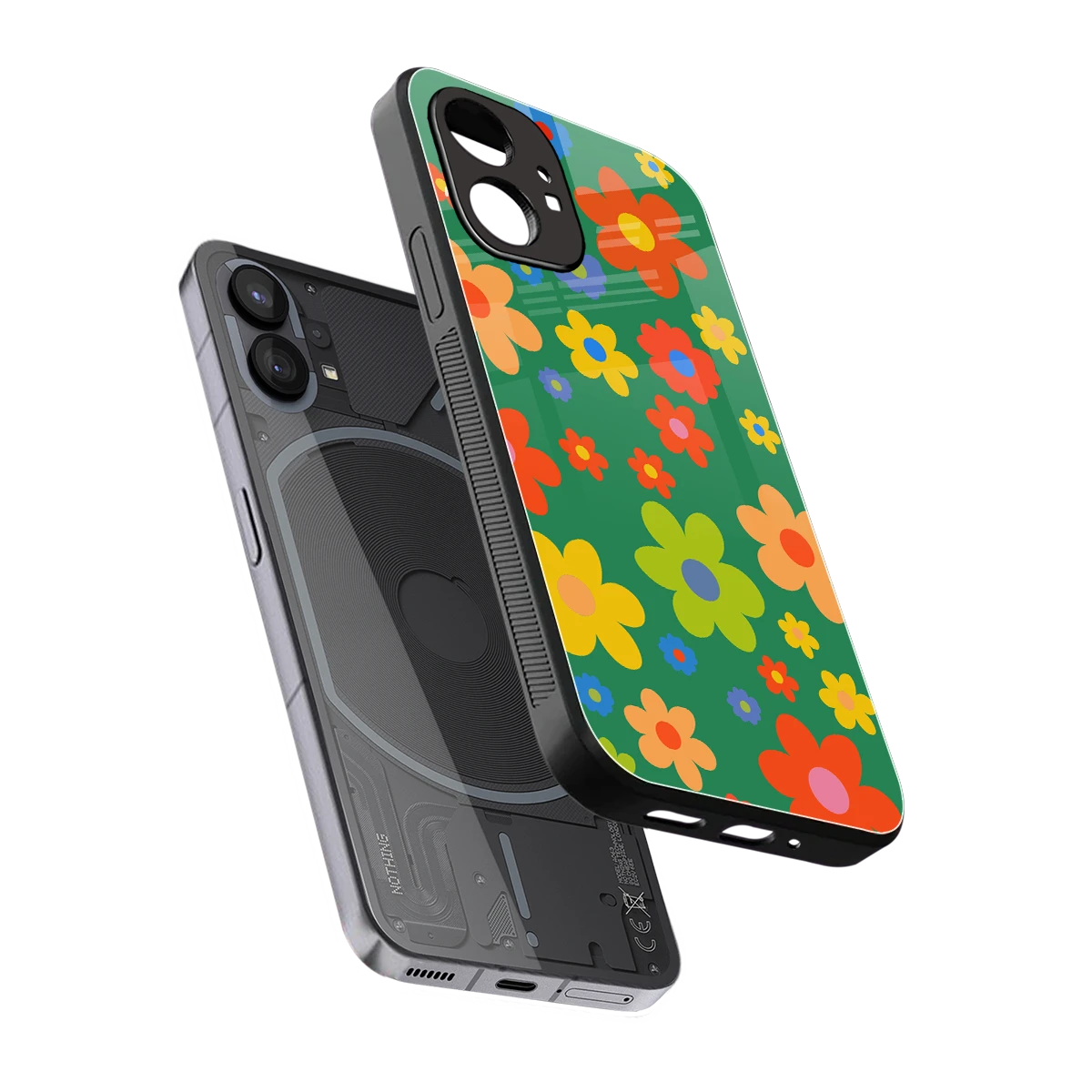Greenery Blossom sleek nothing phone 1 cover with tempered glass back and TPU edges