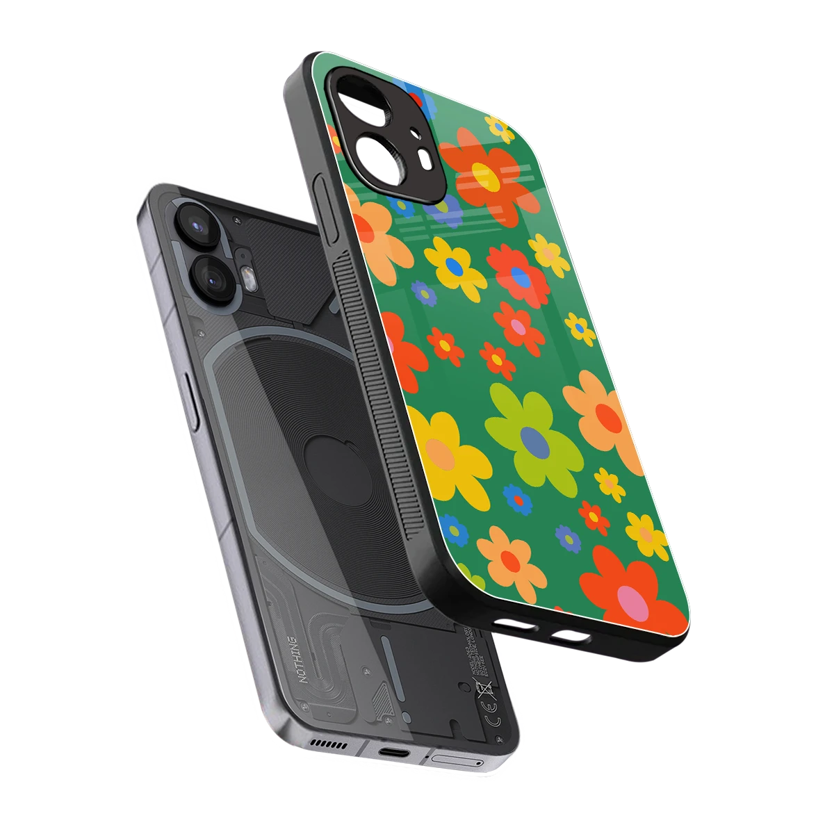 Greenery Blossom sleek nothing phone 2 cover with tempered glass back and TPU edges