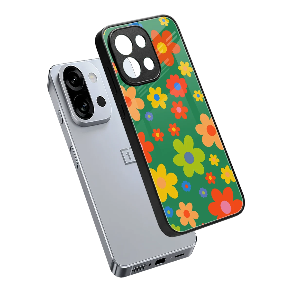 Greenery Blossom sleek oneplus 13s cover with tempered glass back and TPU edges