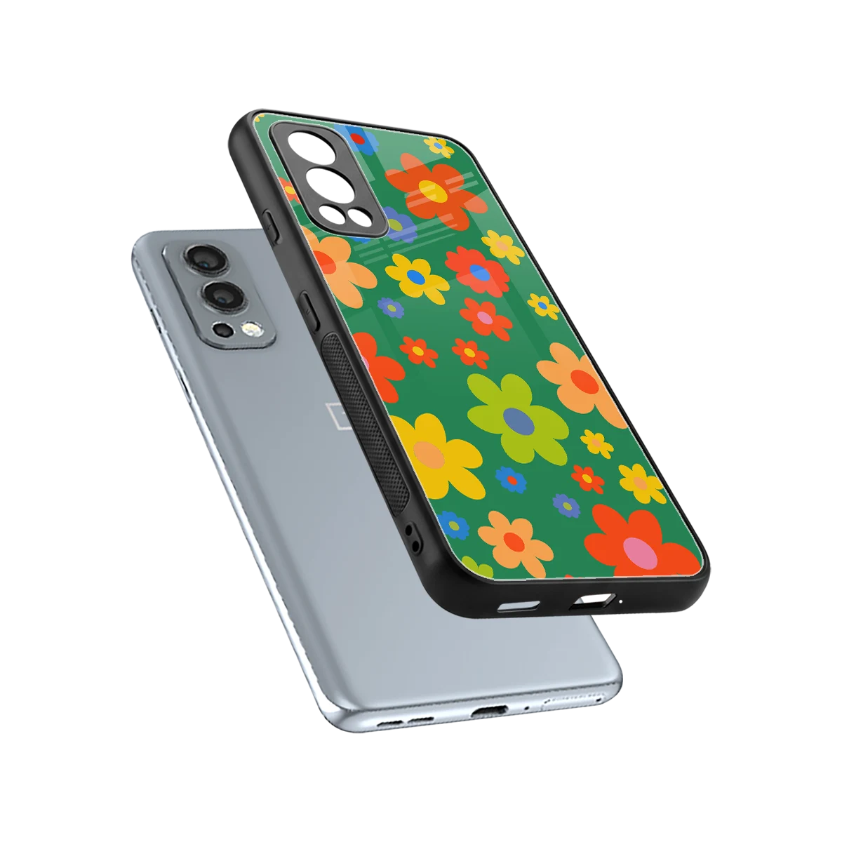 Greenery Blossom sleek oneplus nord 2 cover with tempered glass back and TPU edges