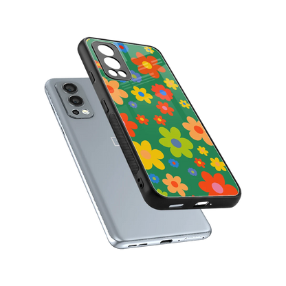 Greenery Blossom sleek oneplus nord 2 cover with tempered glass back and TPU edges