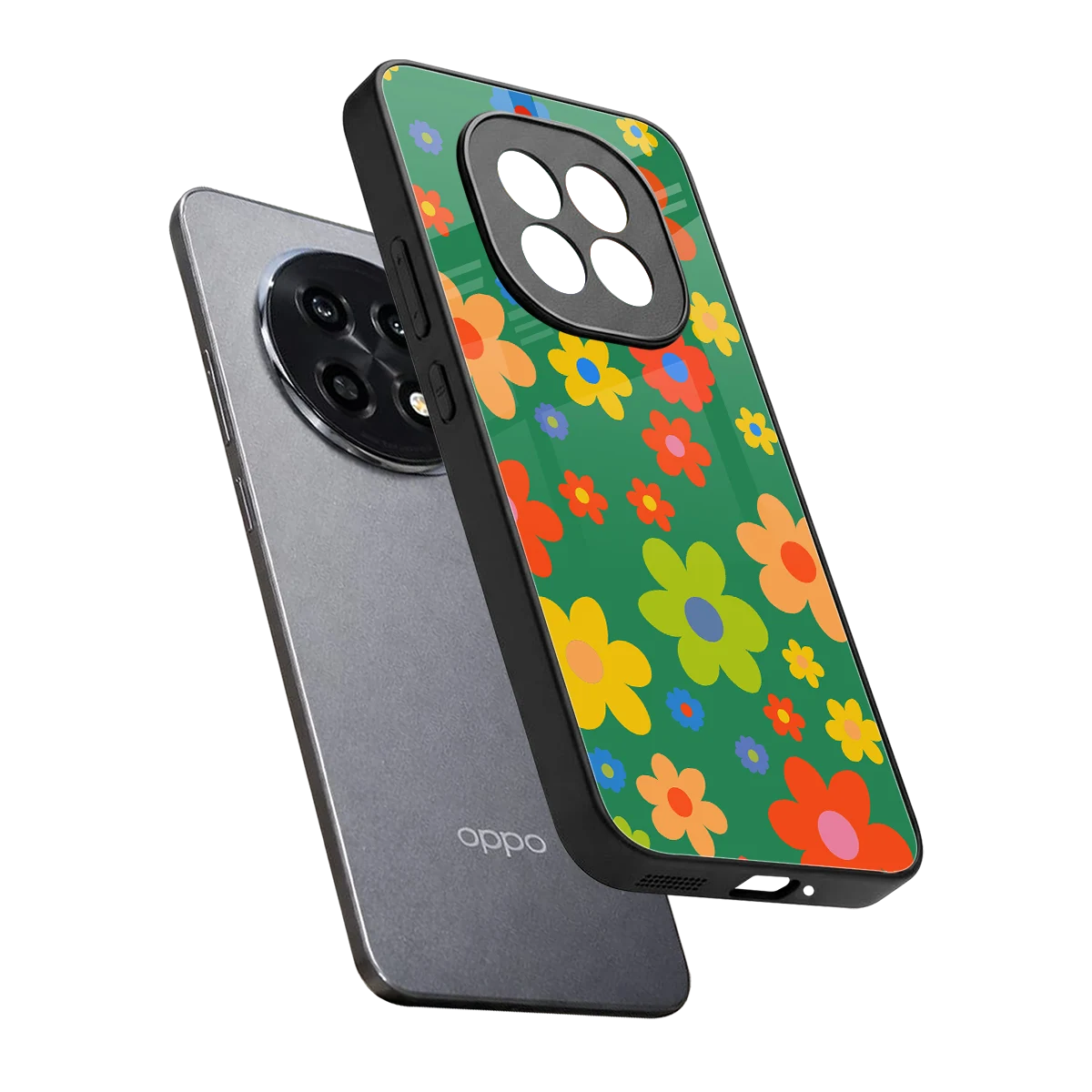 Greenery Blossom sleek oppo f29 pro 5g cover with tempered glass back and TPU edges