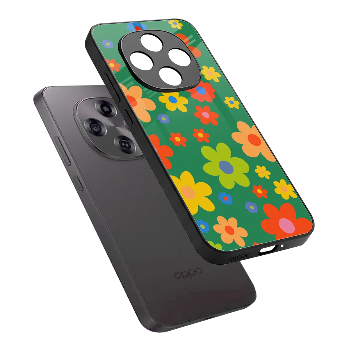 Greenery Blossom sleek oppo f31 pro 5g cover with tempered glass back and TPU edges