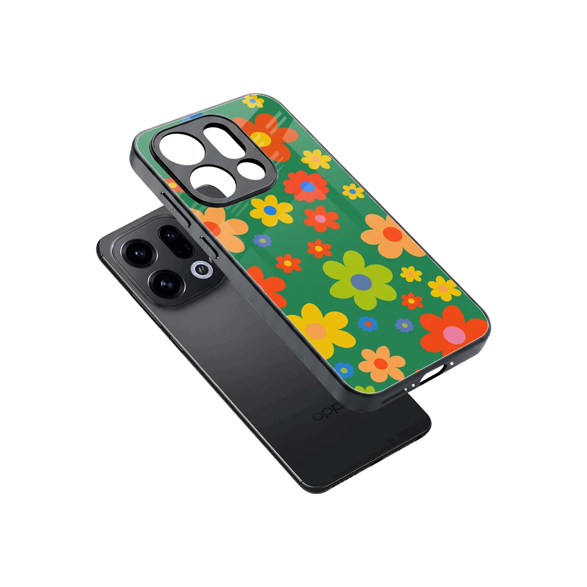 Greenery Blossom sleek oppo find x9 cover with tempered glass back and TPU edges