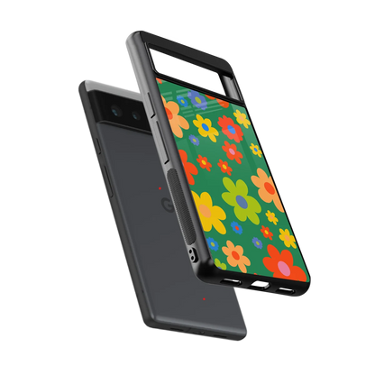 Greenery Blossom sleek google pixel 6 cover with tempered glass back and TPU edges