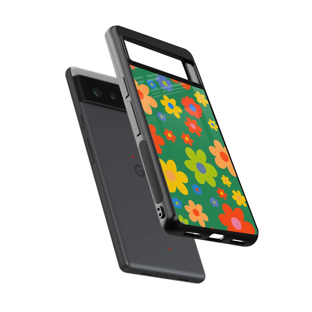 Greenery Blossom sleek google pixel 6a cover with tempered glass back and TPU edges