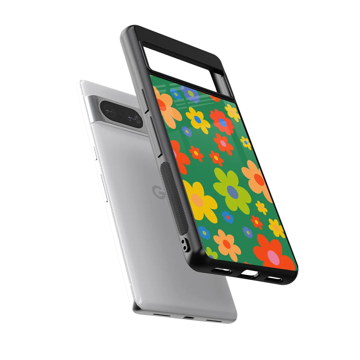 Greenery Blossom sleek google pixel 8 cover with tempered glass back and TPU edges