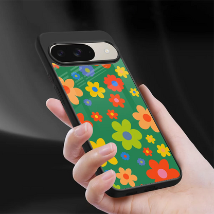 Greenery Blossom sleek google pixel 9 cover with tempered glass back and TPU edges