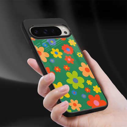 Greenery Blossom sleek google pixel 9 pro cover with tempered glass back and TPU edges